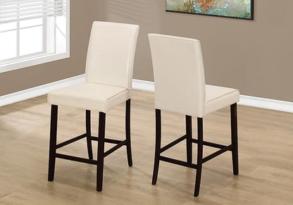 Monarch Specialties I 1903 Dining Chair, Set of 2, Counter Height, Upholstered, Kitchen, Dining Room, Pu Leather Look, Wood Legs, Beige, Brown, Transitional
