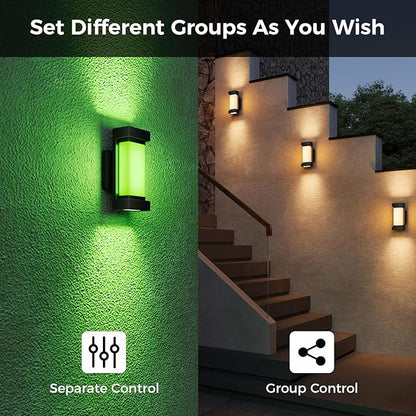 XMCOSY+ Outdoor Wall Lights, 2100LM Smart LED Porch Lights Outdoor, RGBCW Exterior Lighting Sconce, Wi-Fi Control, Compatible with Alexa, IP65 Waterproof, 2 Pack