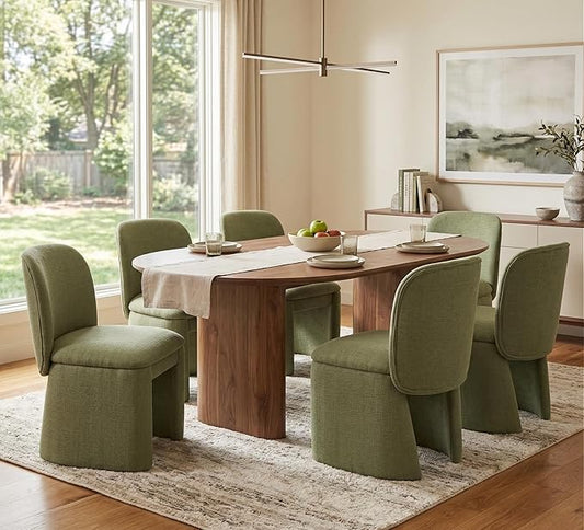 Hyfirm Modern Upholstered Dining Chairs Set of 6, Linen Accent Side Dining Chairs Armless Kitchen Chairs with Curved Back Parsons Chairs for Kitchen Dining Room Living Room, Green
