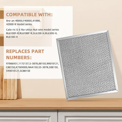 S97006931 Range Hood Filter by Fetechmate Compatible with Br-oan Nu-tone BP29 NY NV Series Range Hood 97006931 Aluminum Filter Replace 1172137, 5-3078, 88150, 99010121-10.5 x 8.75in - 4 PACK