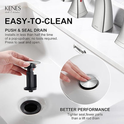 KENES Bathroom Faucets for Sink 3 Hole, Brushed Nickel 2 Handle 8 Inch Widespread Bathroom Faucet, Bathroom Vanity Faucet with Pop Up Drain & Supply Lines, LJ-9075
