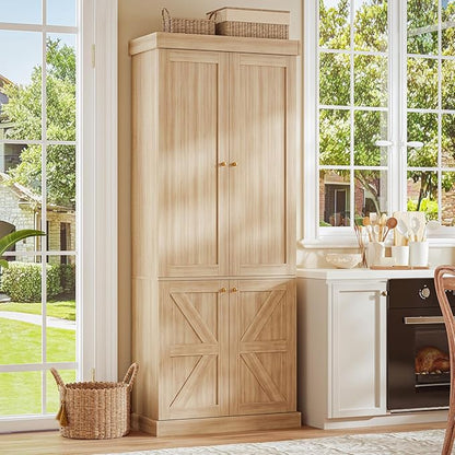 70.8" Tall Kitchen Pantry Cabinet with Doors, Farmhouse Modular Storage Cabinet with 4-Tier Adjustable Shelves, Large Storage Cabinet for Kitchen or Living Room, Set of 2, Brown