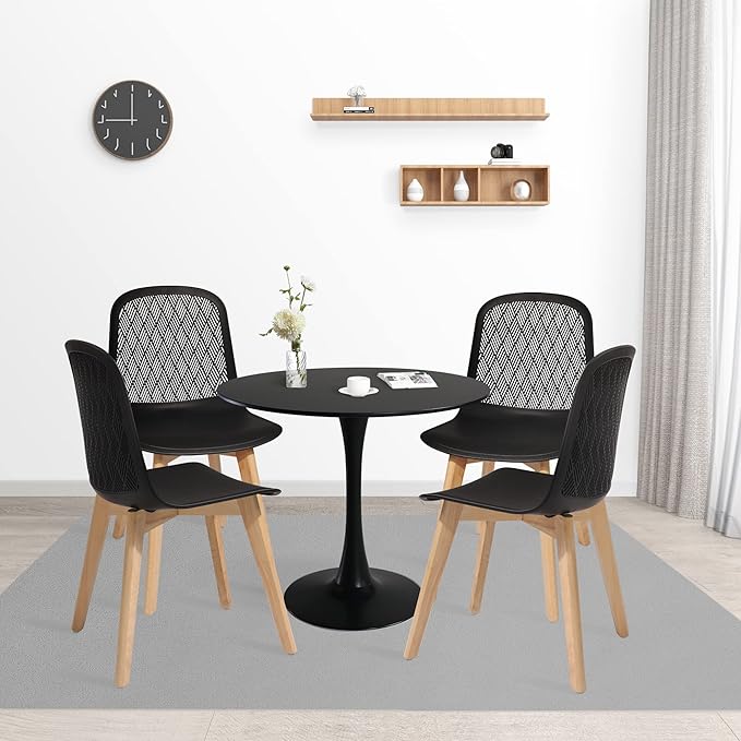 KM Legend Armless Modern Chairs with Wood Legs for Living, Bedroom, Kitchen,Dining,Lounge Waiting Room, Restaurants, Cafes, Set of 4…