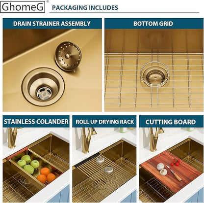 33 Undermount Gold Kitchen Sink Workstation 16 Gauge Stainless Steel 9 In Deep Kitchen Sinks with Practical Accessories