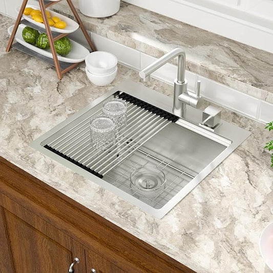 Mocoloo 21 Inch Bar Sink with Faucet, 16 Gauge Drop in Workstation Sink - 21x20x9" Stainless Steel Single Bowl Small Kitchen Sink with Pull-Out Faucet