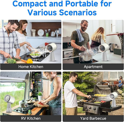 AMZCHEF Portable Range Hood, 3-Speed Desktop Exhaust Fan for Indoor BBQ & Hot Pot, Low-Noise Portable Kitchen Vent Hood with Large Oil Collection Cup & Detachable Aluminum Filter, CreamWhite