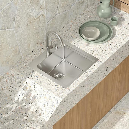 23 Inch Outdoor Kitchen Sink with Faucet - 23x20 Drop In Workstation 16 Gauge Stainless Steel Single Bowl Topmount Outdoor Wet Bar Sink with Stainless Steel Dust-Proof Cover #TLT-0064