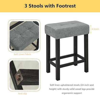 Merax 59" Bar Table Set with Power Outlet,Industrial Breakfast Table with 3 Upholstered Stools w/Footrest,4 Piece Counter Height Bar Table and Chair Set for Living Room,Dining Room,Kitchen,Black