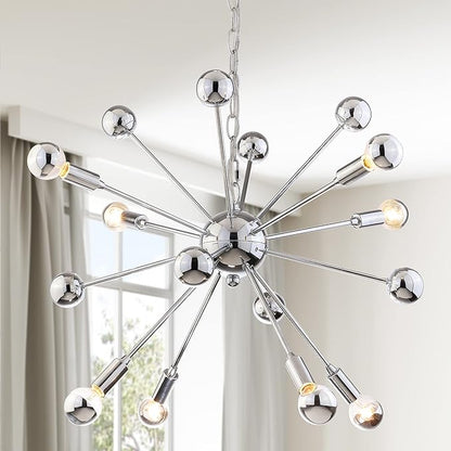 JONATHAN Y 22.5" Chrome 8-Light Metal Sputnik Chandelier, Adjustable Height Hanging Fixture for Living Room Dining Room Bedroom, Modern Transitional, LED Bulbs Included JYL9017A