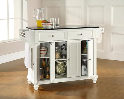 Crosley Furniture Cambridge Granite Top Rolling Kitchen Island Storage Cart, Microwave Stand, Spice Rack, White