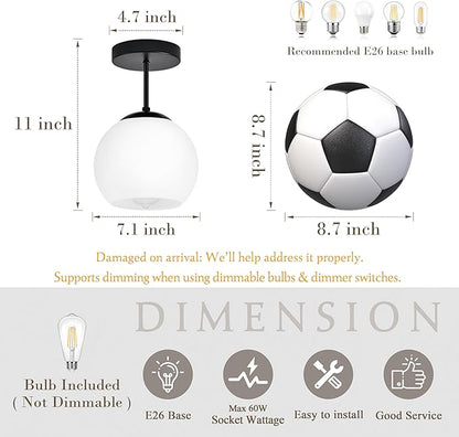 Bagood Black Semi Flush Mount Ceiling Light Fixture Milk Glass Light Fixture Mid Century Flush Mount Ceiling Light Black Flush Mount Ceiling Light Schoolhouse Light Fixture for Dining Room(Bulb Incl.)
