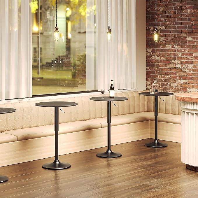 HOOBRO 2 Pcs Bar Table, Height-Adjustable Round Pub Table 27-35.4 Inches with Sturdy Base, Modern Style Bar Table Easy Assembly with Metal Base for Pub, Party and Small Places, Black BK58BTP201G1