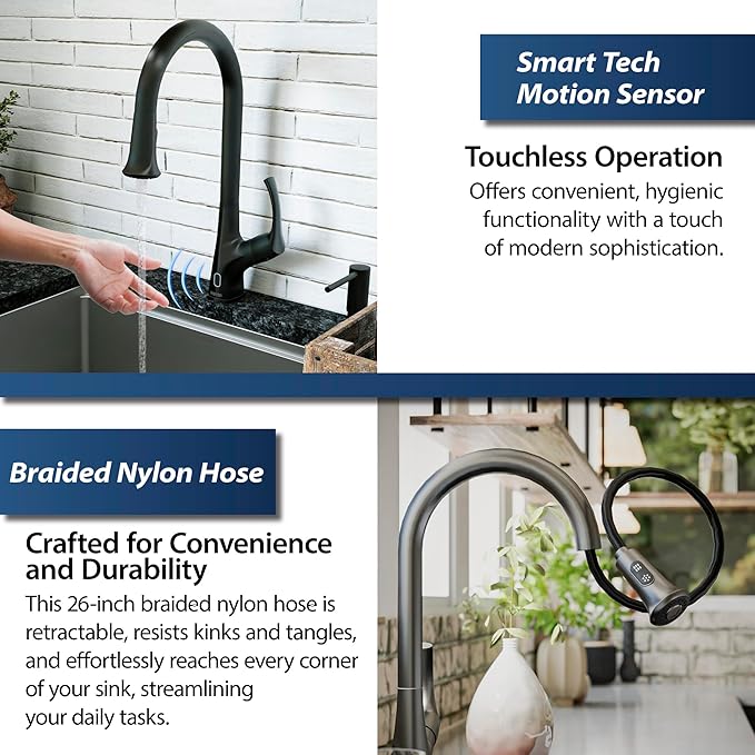 Karran Chantilly Touchless KKF375 Single Handle Pull Down Sprayer Kitchen Faucet in Matte Black