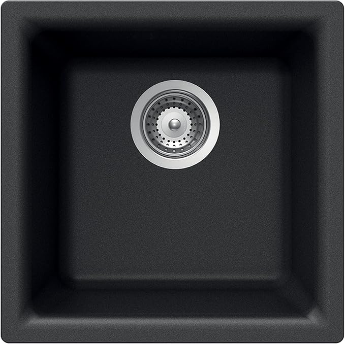 Houzer E-100 MIDNITE Quartztone Granite Series Bar Sink - Black Dual Mount 13 x 13 inch Single Bowl Sink, Durable Construction, Perfect for Kitchen or Food Prep