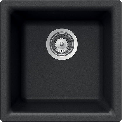 Houzer E-100 MIDNITE Quartztone Granite Series Bar Sink - Black Dual Mount 13 x 13 inch Single Bowl Sink, Durable Construction, Perfect for Kitchen or Food Prep