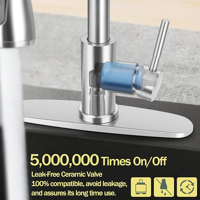 Herogo Brushed Nickel Kitchen Sink Faucet Set with Pull Down Sprayer and Soap Dispenser, Stainless Steel Rv Outdoor Kitchen Faucet for 1-3 Hole with Pop Up Drain, Deck Plate and Supply