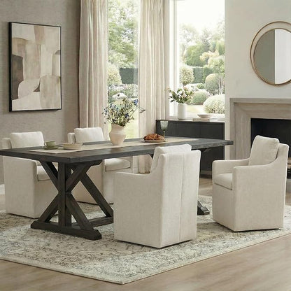 KISLOT Upholstered Dining Chairs with Casters, No Assembly Modern Accent Armchair with Rollers for Dining Room, Bedroom, Living Room, Reading Room, Already Assembled, Beige, 1 Box