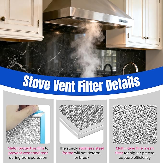 Range Hood Filter 97006931-10.5 x 8.75 INCH Range Filter fit Br-oan Nu-tone Range Hood S97006931 Aluminum Grease Filter Replace BP29, 88150, 99010121-2 PACK by Fetechmate