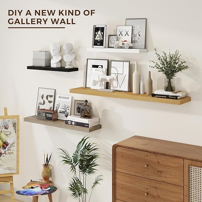 Dreamland 40 Inches Floating Shelves for Wall,9.3 Inch Deep Floating Shelves Set of 2, Large Display & Storage Shelf, Wall Shelf for Bathroom Bedroom Living Room Kitchen Office,Grey