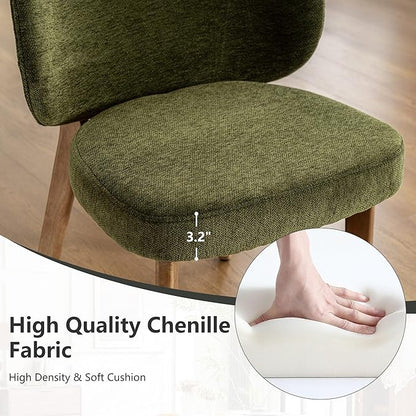 YOUNIKE Olive Green Dining Chair with High Back Set of 2 Mid Century Modern Kitchen Chair Boucle Fabric Upholstered Armless Accent Chair 20" Wide Padded Seat with Wooden Legs for Living Room Bedroom