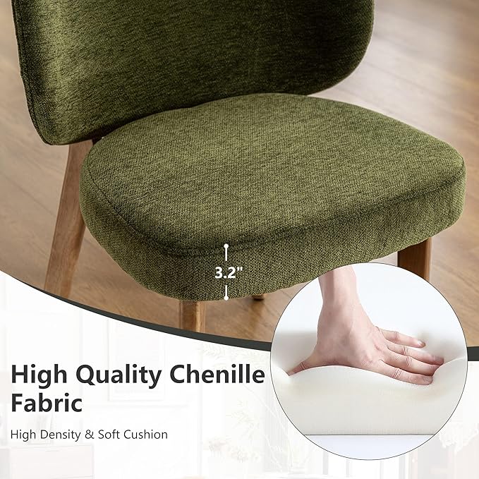 YOUNIKE Olive Green Dining Chairs Set of 6 Mid Century Modern Kitchen Chair with Back Boucle Fabric Upholstered Armless Accent Chair 20" Wide Padded Seat with Wooden Legs for Living Room Bedroom