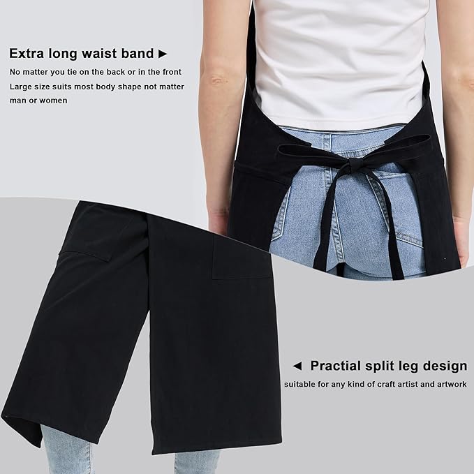 Molaxhome Split Apron with 3 Pockets,Unisex Pottery Apron with Adjustable Strap for Kitchen Ceramics