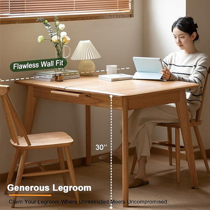 Solid Oak Extendable Dining Table for 4-6 People, 47.2 to 63 Inch, Seamless Expansion, Round Corner Design with Diagonal Legs, Farmhouse Kitchen Table for Small Spaces (Oak)