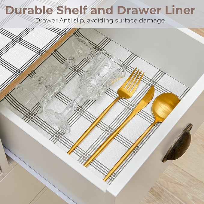 Coavas Shelf and Drawer Liner, Non Slip Extra Grip Non Adhesive Waterproof Thickened Cabinet Mat, Easy Cut for Kitchen Pantry Bathroom Dresser Cupboard (Stripe, 24IN x 10FT)