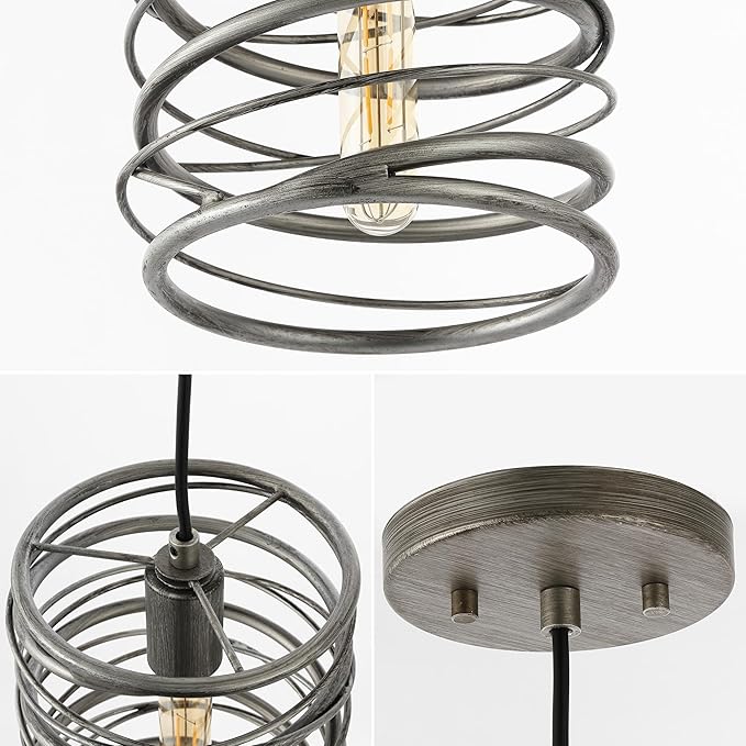 JONATHAN Y 7.25" Antique Silver Modern Iron Spiral LED Pendant Light for Kitchen Island, Glam Hanging Ceiling Fixture for Bedroom Dining Room, Metal Painting Shade, LED Bulb Included (JYL7910C)