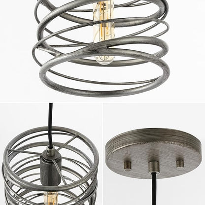 JONATHAN Y 7.25" Antique Silver Modern Iron Spiral LED Pendant Light for Kitchen Island, Glam Hanging Ceiling Fixture for Bedroom Dining Room, Metal Painting Shade, LED Bulb Included (JYL7910C)