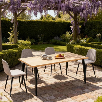 Dining Table Set with 4 Beige Dining Chairs, Rust-Resistant Iron Legs, Rectangular Kitchen Table for Dining Room & Patio(63 in Table and 4 Chairs)