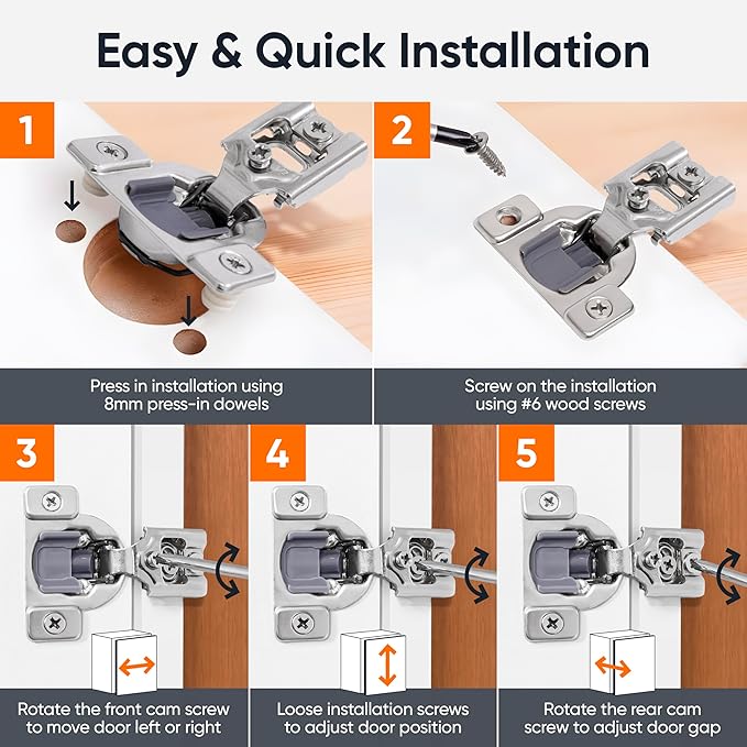 Decobasics 20 Pack Soft Close Cabinet Hinges – 3/4" Overlay for Kitchen Cabinet Doors, Face Frame Concealed Hidden Hinges – Stainless Steel, Self-Closing with 3-Way Adjustment & Slow Close Damper
