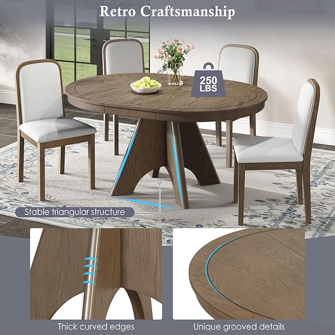 Merax Vintage Extendable Dining Table for 4-6 People, 42 to 58 Inch Rustic Farmhouse Kitchen Table with Drop Leaf, Distressed Finish & Sturdy Crossed Legs, Espresso