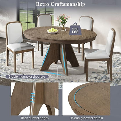 Merax Vintage Extendable Dining Table for 4-6 People, 42 to 58 Inch Rustic Farmhouse Kitchen Table with Drop Leaf, Distressed Finish & Sturdy Crossed Legs, Espresso