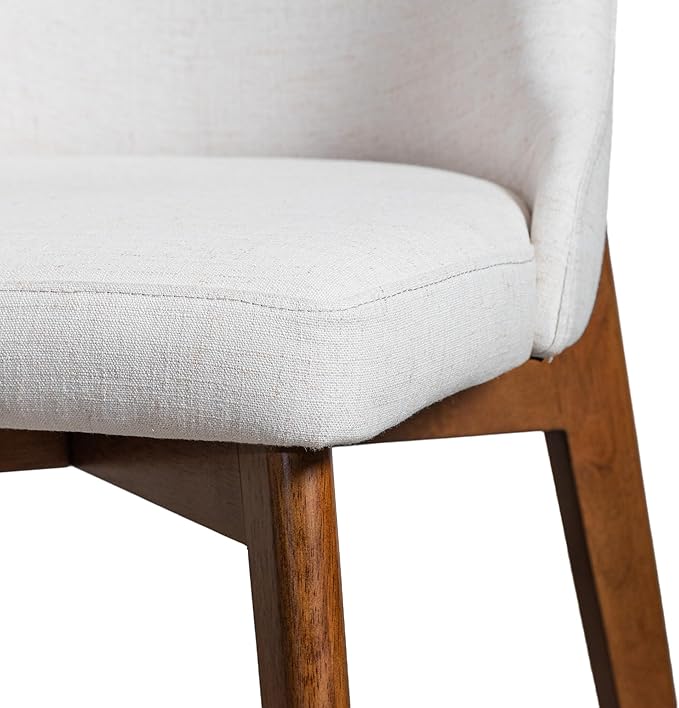 Casaphoria Dining Chairs Set of 2, Mid Century Modern Upholstered Kitchen Chairs with Solid Wood Legs, Ergonomic Accent Side Chair for Living Room, Desk, Bedroom and Vanity, Beige and Walnut