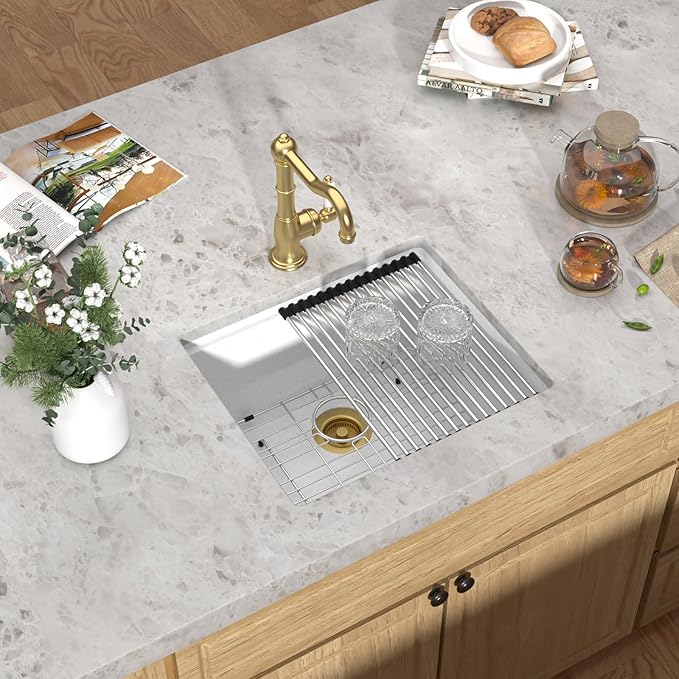 21 Undermount Bar Sink Workstation - 21”x18" Undermount Wet Bar Sink White Granite Composite Quartz Classic Single Bowl Under Counter Small Prep Rv Kitchen Sinks #TLGU-128