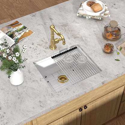 21 Undermount Bar Sink Workstation - 21”x18" Undermount Wet Bar Sink White Granite Composite Quartz Classic Single Bowl Under Counter Small Prep Rv Kitchen Sinks #TLGU-128