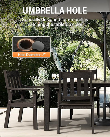 YEFU HIPS Patio Table Set: 10 Piece Outdoor Table and Chairs Dining Furniture Set with Umbrella Hole - Black Modern Plastic Dining Sets 8 Person for Outside Deck with Metal Aluminum Frame