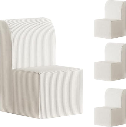 Modern Corduroy Upholstered Armless Dining Chair Set of 4, Comfortable Dining Room Chair Side Leisure Chairs with Mid Back for Dining Room Kitchen Bedroom Reading Room, No Assemble, Beige