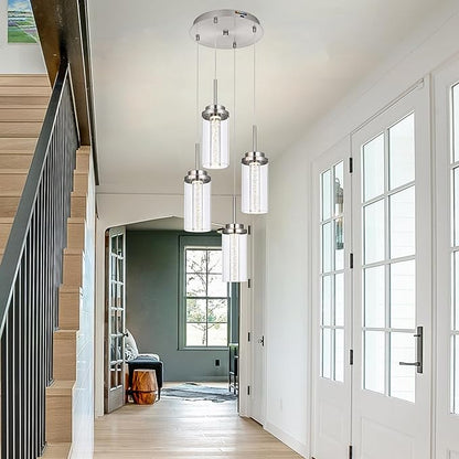 MELUCEE Modern LED Pendant Light Fixtures 4-Light Kitchen Pendant Lights with 3000K-6000K Adjustable Color Temperature Brushed Nickel Ceiling Hanging Lamp for Dining Room Bedroom Kitchen Island