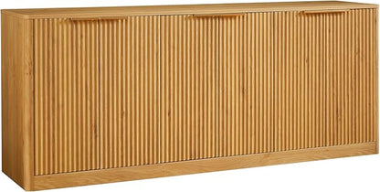 Ball & Cast 67" Modern Fluted Sideboard Buffet Cabinet with Storage,Curved Design Kitchen Coffee Bar Cabinet with 6 Doors & Shelves,Wood Credenza Cabinets Media Console for Living Room,Natural