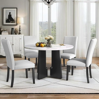 Ball & Cast 5 Piece Round Dining Table Set,43-Inch Modern Dining Table and 4 Upholstered Chairs for Dining Room,Kitchen Room, Living Room,Easy Assembly,Beige+White