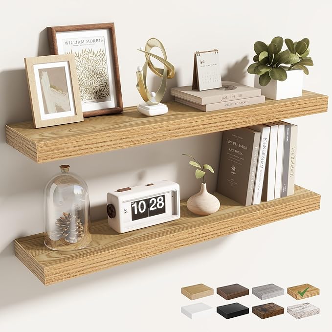 Acovy 30 Inch Floating Shelves for Wall 2 Pack, 30" Wall Shelves for Books, Storage, Decor, Wall Mounted Floating Shelf with Invisible Brackets for Kitchen, Living Room, Light Brown