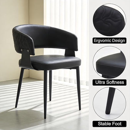 Atoll Modern Accent Dining Chairs Set of 4 with Upholstered PU Leather Seat & Curved Back, Metal Legs, Mid-Century Kitchen Chair for Dining Room, Living Room or Office (4, Black)
