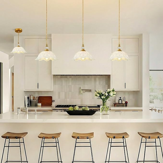 1 Piece Vintage Chandelier Light Fixtures with White Glass Shade, Matte Antique Brass Finish Pendant Light Kitchen Island, Adjustable Hanging Light for Dining Room, Hallway, Living Room, Bedroom