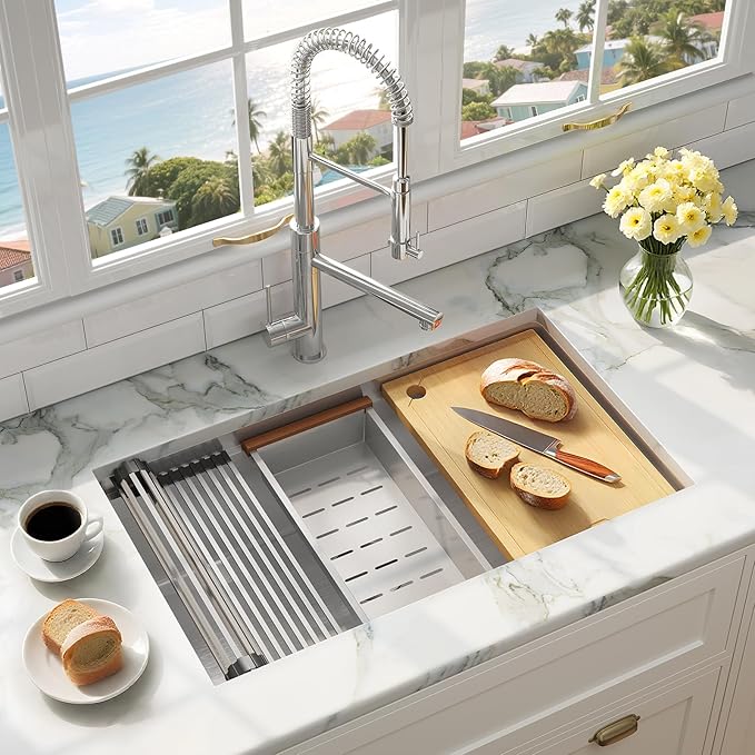MILOSEN 33 Inch Undermount Kitchen Sink, 33" x 19" Stainless Steel Sinks, Single Bowl Workstation Sink with Custom Accessories, Handmade Under Counter Design, 9'' Depth Large and Deep Kitchen Sinks