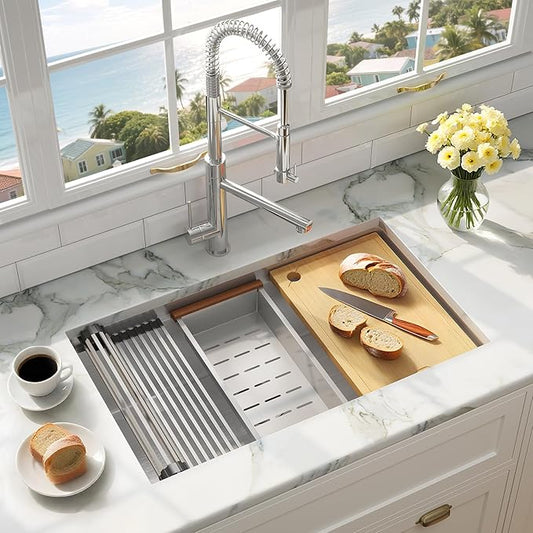 MILOSEN 33 Inch Undermount Kitchen Sink, 33" x 19" Stainless Steel Sinks, Single Bowl Workstation Sink with Custom Accessories, Handmade Under Counter Design, 9'' Depth Large and Deep Kitchen Sinks
