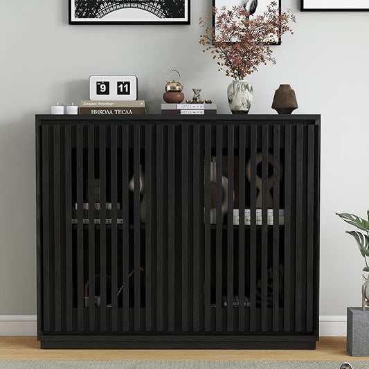 Amposei Mid Century Modern Buffet Sideboard 39-Inch Slim Accent Storage Cabinet for Small Spaces Living Room Entryway Hallway Dining Room Kitchen, Black