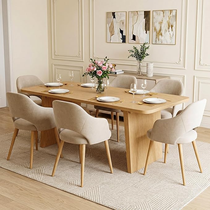 Casaphoria 79" Long Rectangular Dining Table in Natural, 8-Leg Modern Design Fits 6-8 People, Perfect for Large Dining Room, Open Kitchen & Spacious Living Area