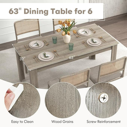 63-Inch Dining Table for 4-6 People, Rectangular Wooden Kitchen Table, L-Shaped Legs, 330 LBS Weight Capacity, Modern Farmhouse Dinette Table for Restaurant, Living Room, Family (Oak)
